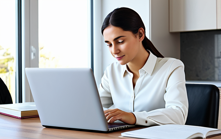 **Professional Digital Learning:** "A fully clothed professional woman in modest attire, comfortably studying at a desk with a laptop in a bright, modern home setting. Safe for work, appropriate content, perfect anatomy, natural proportions, family-friendly."