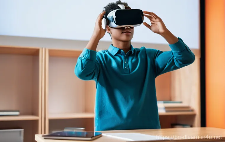 디지털 교육을 위한 도구 - **Prompt 2: Gamified Language Learning on a Tablet**
    A cheerful young adult (around 18-25 years ...