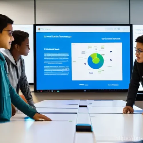 디지털 학습 기술과 교수법 - Digital Classroom: Collaborative Project-Based Learning**

**Prompt:** A dynamic, brightly lit moder...