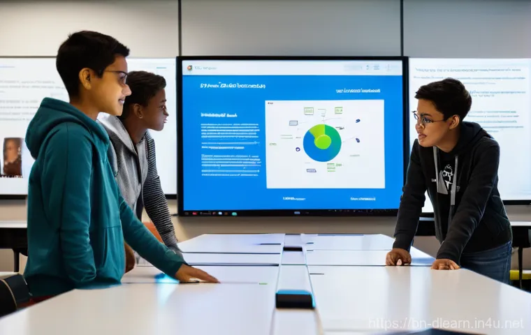 디지털 학습 기술과 교수법 - Digital Classroom: Collaborative Project-Based Learning**

**Prompt:** A dynamic, brightly lit moder...