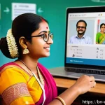 Home 18 디지털 학습에서의 교사의 역할 - A modern online classroom scene featuring a Bengali teacher conducting an interactive lesson using d...