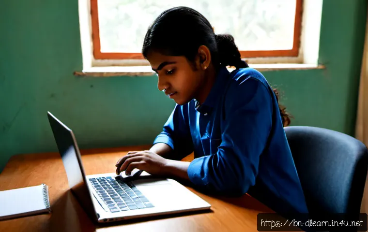 디지털 학습의 유연성 - Photorealistic Bangladeshi university student studying flexibly at a bright home desk, using a lapto...