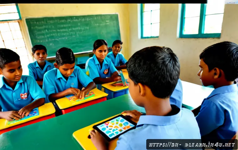 게임 기반 학습 - Photorealistic classroom in Bangladesh, diverse Bengali middle-school students collaborating around ...