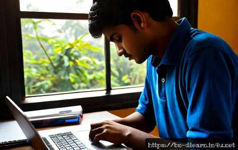 Home 17 디지털 학습에서의 프라이버시 - Photorealistic Bengali university student studying on a laptop at a tidy home desk, thoughtfully adj...